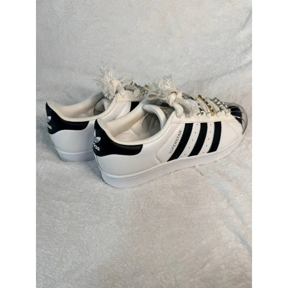 adidas Superstar Customized Women’s Sneakers White Black Metallic Silver Logo